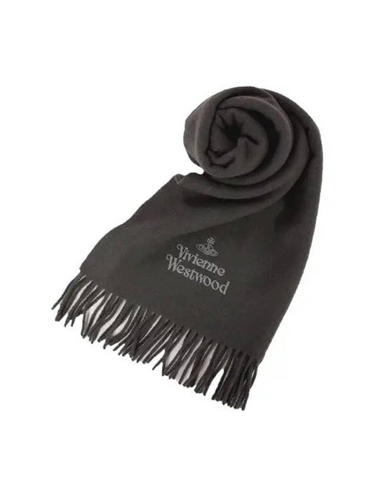 Logo Wool Fringe Muffler Anthracite Grey - VIVIENNE WESTWOOD - BALAAN 2