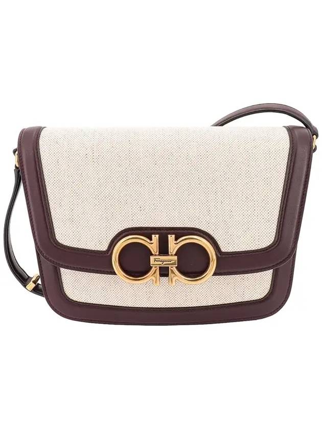 Salvatore Canvas and Leather Cross Bag Beige - SALVATORE FERRAGAMO - BALAAN 1