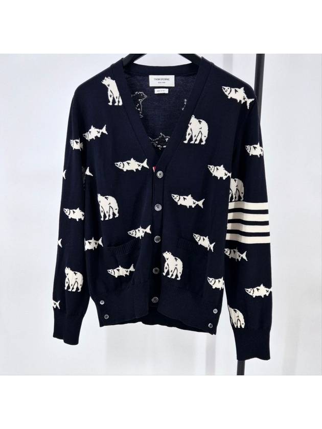 Bear Salmon Merino Wool Cardigan Size 3 MKC350A - THOM BROWNE - BALAAN 1