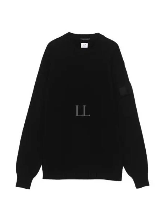 Merino Wool Crew Neck Knit Top Black - CP COMPANY - BALAAN 2