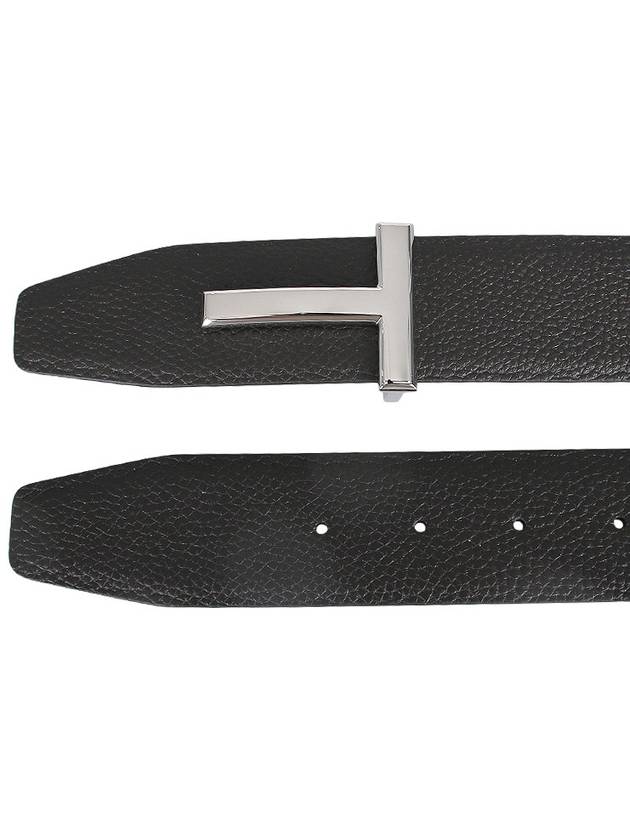 Sliver Soft Grain Leather T Icon Belt Brown Black - TOM FORD - BALAAN 4