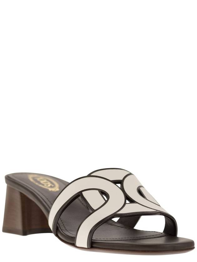 Cut Out Logo Detail Leather Sandal Heels White - TOD'S - BALAAN 3