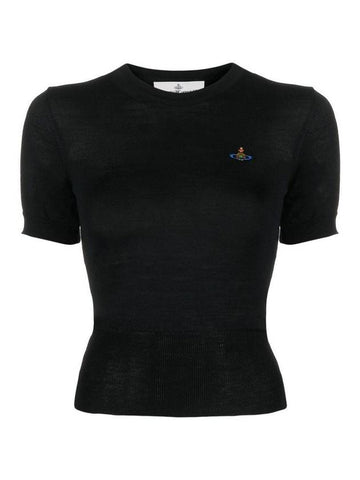 Women's Orb Logo Wool Silk Blend Crop Knit Top Black - VIVIENNE WESTWOOD - BALAAN 1