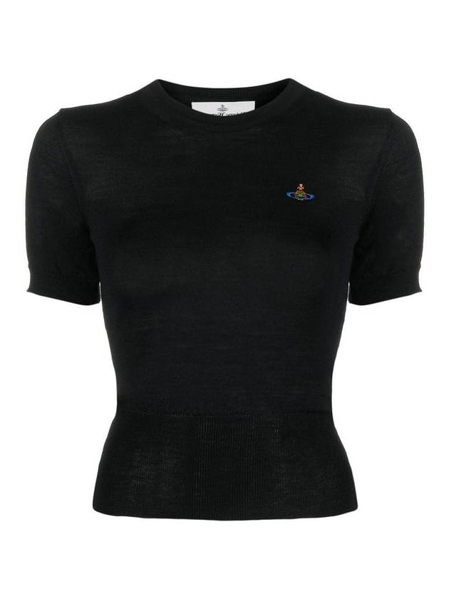 Women's ORB Logo Wool Silk Blend Crop Knit Top Black - VIVIENNE WESTWOOD - BALAAN 1