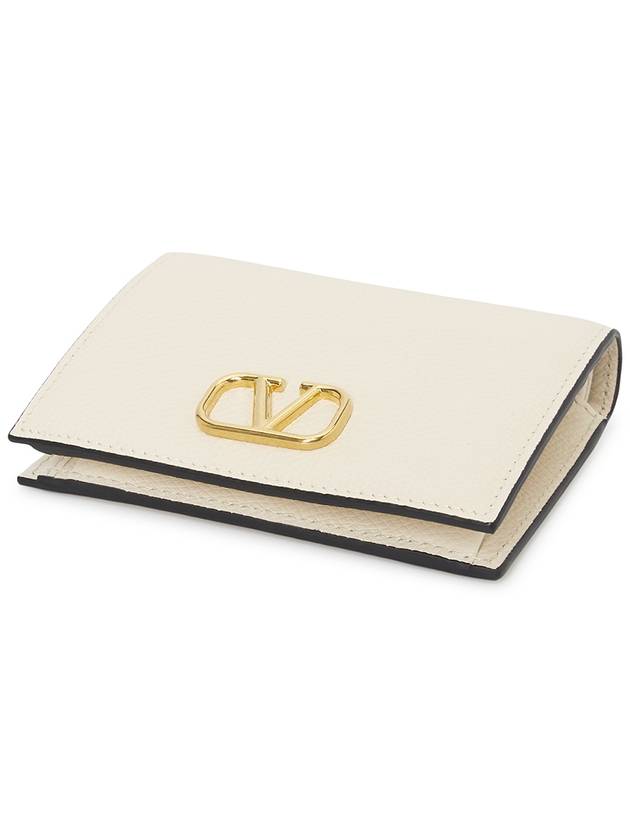 V Logo Signature Flap Compact Half Wallet Ivory - VALENTINO - BALAAN 3