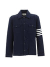 Double Face Cotton Knit 4 Bar Button Shirt Jacket Navy - THOM BROWNE - BALAAN 2