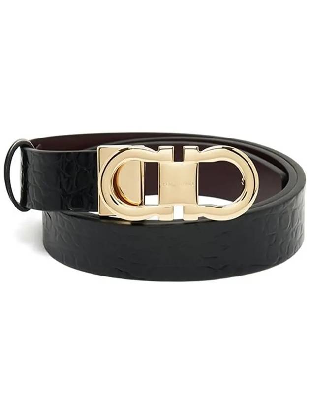 Reversible Gancini Leather Belt Black Dark Barolo - SALVATORE FERRAGAMO - BALAAN 6