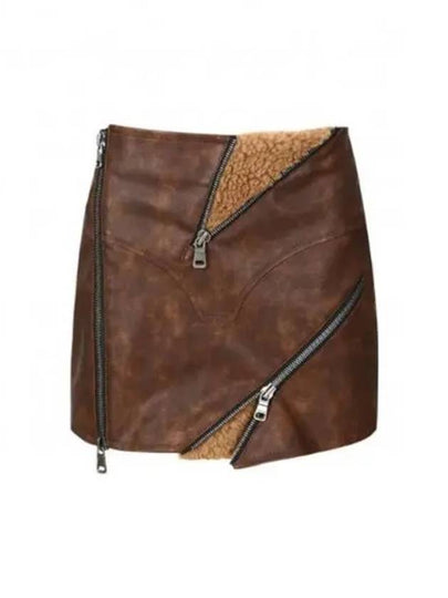 Austin Faux Leather Shearling A-Line Skirt Brown - ANDERSSON BELL - BALAAN 2