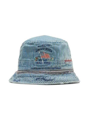 30 points paid Distressed striped denim bucket hat blue - POLO RALPH LAUREN - BALAAN 1