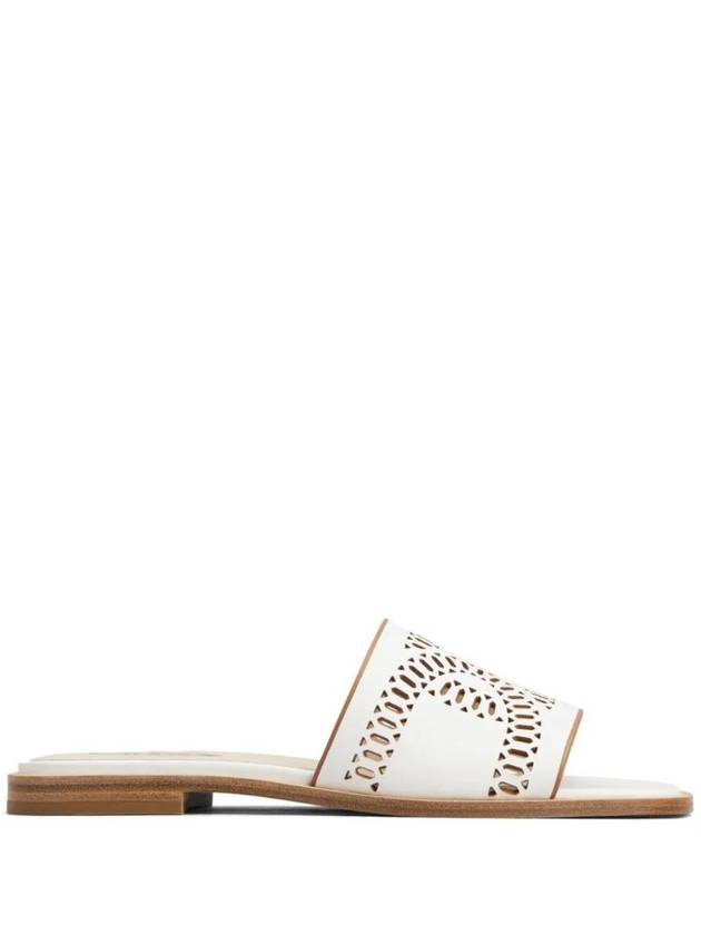 Kate Laser Cut Leather Slippers White - TOD'S - BALAAN 1