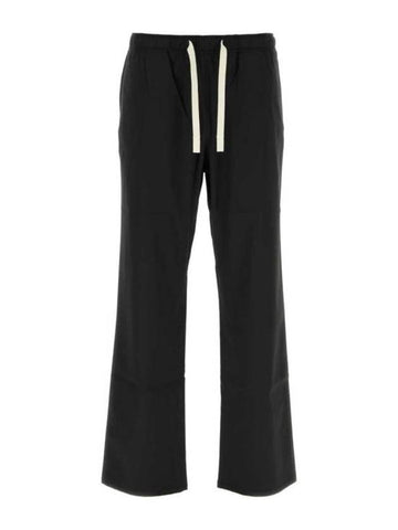 Embroidered Logo Drawstring Straight Pants Black - PALM ANGELS - BALAAN 1