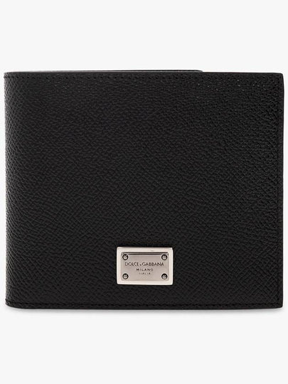 Logo Plaque Calf Leather Half Wallet Black - DOLCE&GABBANA - BALAAN 2