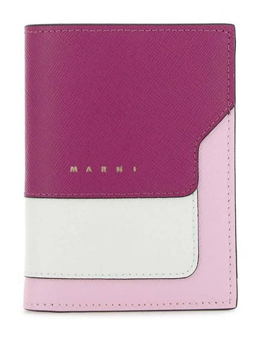 Saffiano Leather Color Block Half Wallet Purple - MARNI - BALAAN 1