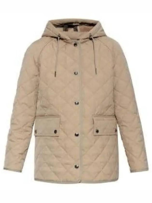 Logo Detail Diamond Quilted Hooded Jacket Soft Fawn - BURBERRY - BALAAN 2