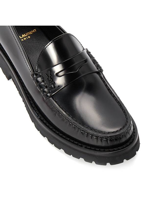 Women's Chunky Penny Slippers Smooth Leather Loafers Black - SAINT LAURENT - BALAAN.