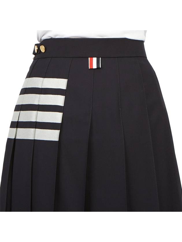 4 Bar Logo Plain Weave Wool Pleated Skirt Navy - THOM BROWNE - BALAAN 9