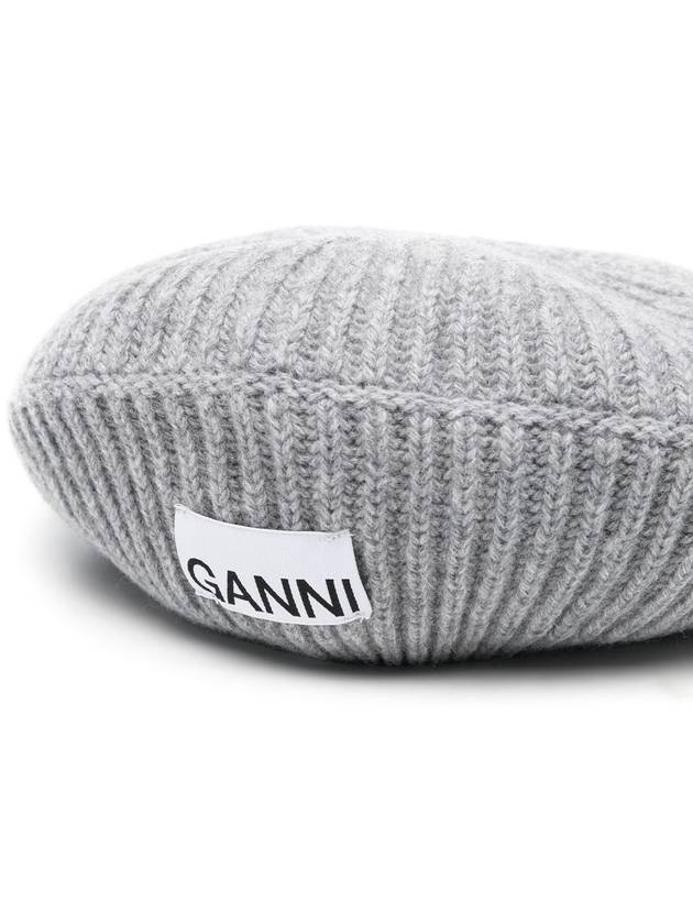 Logo Rib Edge Wool Beret Paloma Melange - GANNI - BALAAN 3