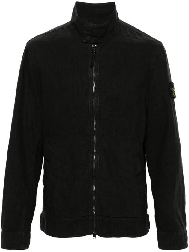 Tela Mock Neck Zip-up Jacket Black - STONE ISLAND - BALAAN 1