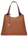 T Logo Embellished Medium Shoulder Tote Bag Brown - TOD'S - BALAAN.