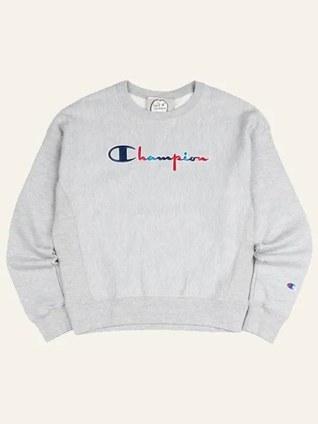 Reverse Weave Script Logo Crewneck Sweatshirt Oxford Grey - CHAMPION - BALAAN 5