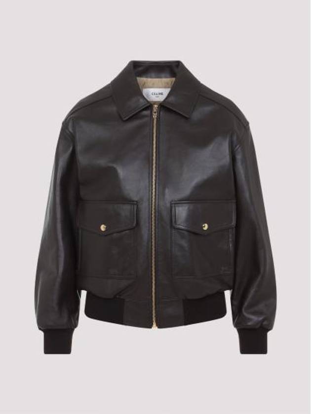 Loose Aviator Soft Lambskin Blouson Jacket Ebene - CELINE - BALAAN 4