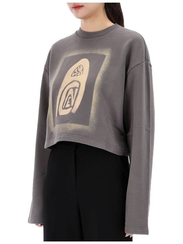 Logo Print Crop Oversized Fit Sweatshirt Carbon Grey - ACNE STUDIOS - BALAAN 5