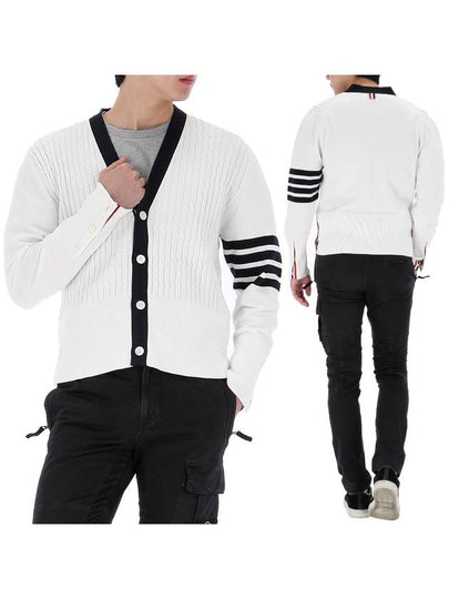 4-Bar Stripe Cotton Cardigan White - THOM BROWNE - BALAAN 2