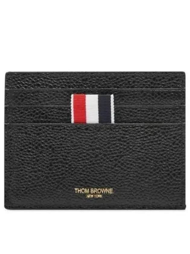 Pebble Grain Leather Stripe Note Compartment Card Wallet Black - THOM BROWNE - BALAAN 2