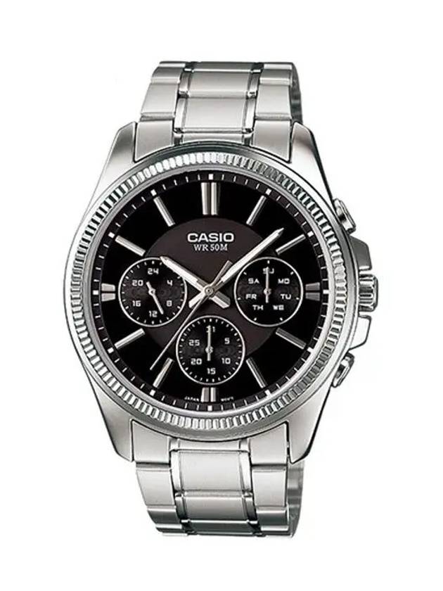 Fluted Bezel Metal Analog Watch Black Silver - CASIO - BALAAN 2