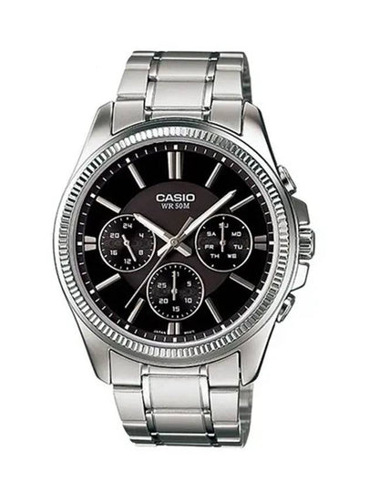 Fluted Bezel Metal Analog Watch Black Silver - CASIO - BALAAN 2