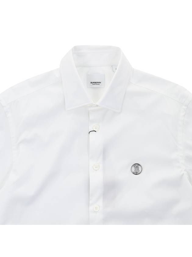 Monogram Pattern Stretch Cotton Blend Long Sleeve Shirt White - BURBERRY - BALAAN.