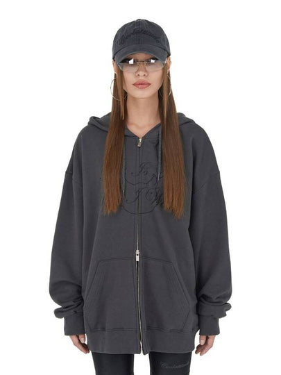 Signature Graphic Zip-Up Hoodie Charcoal - ITZAVIBE - BALAAN 2