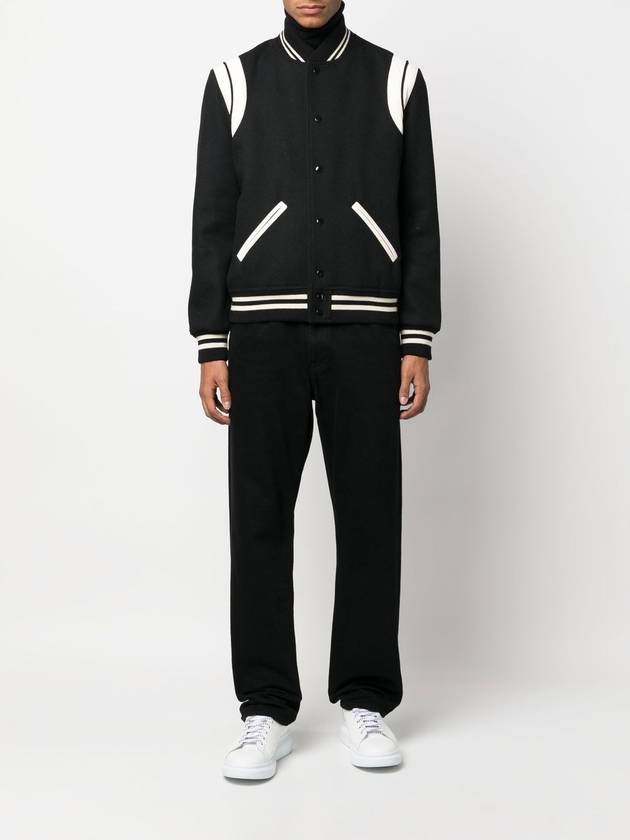 Teddy Bomber Jacket in Wool Black White - SAINT LAURENT - BALAAN 3