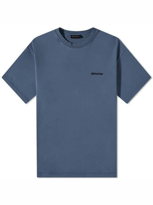 Men's Embroidered Logo Jersey Short Sleeve T-Shirt Wash Blue - BALENCIAGA - BALAAN 1
