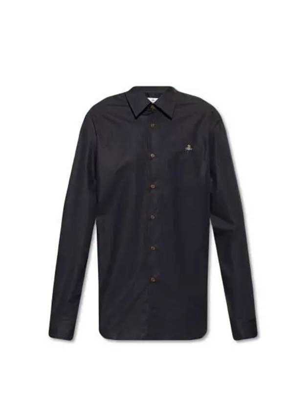 Men's Embroidered ORB Long Sleeve Shirt Black - VIVIENNE WESTWOOD - BALAAN 2