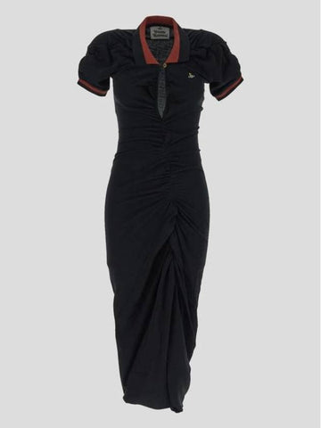 Embroidery Logo Half Zip Midi Dress Black - VIVIENNE WESTWOOD - BALAAN 1