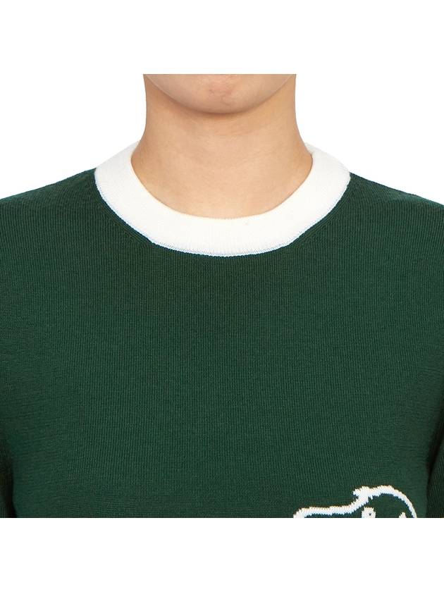 4 Bar Fine Merino Hector Crew Neck Pullover Knit Top Green - THOM BROWNE - BALAAN 7