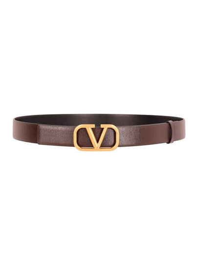 V Logo Signature Calfskin Leather Belt Brown - VALENTINO - BALAAN 2