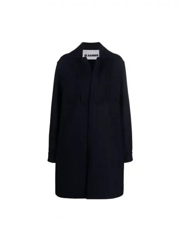 Handwarmer Pocket Midi Wool Single Coat Navy - JIL SANDER - BALAAN 2