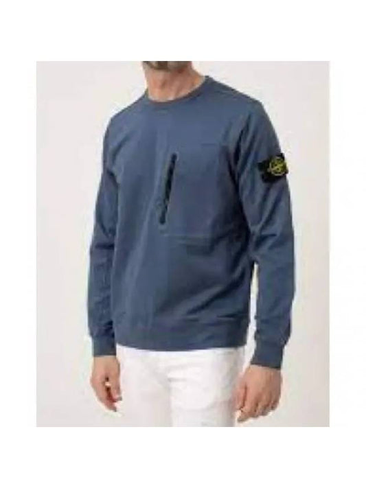 Logo Patch Cotton Crew Neck Sweatshirt Avio Blue - STONE ISLAND - BALAAN 1