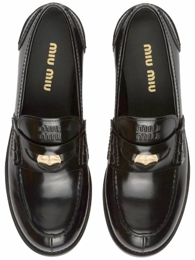 Penny Brushed Heel Leather Loafer Black - MIU MIU - BALAAN 8