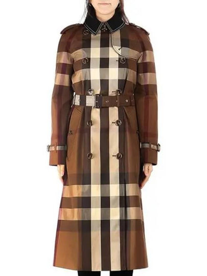 Women's Contrast Panel Check Trench Coat Brown - BURBERRY - BALAAN 2