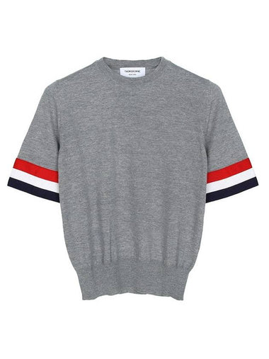 Cuffs Fine Merino Wool Knit Top Light Grey - THOM BROWNE - BALAAN 1