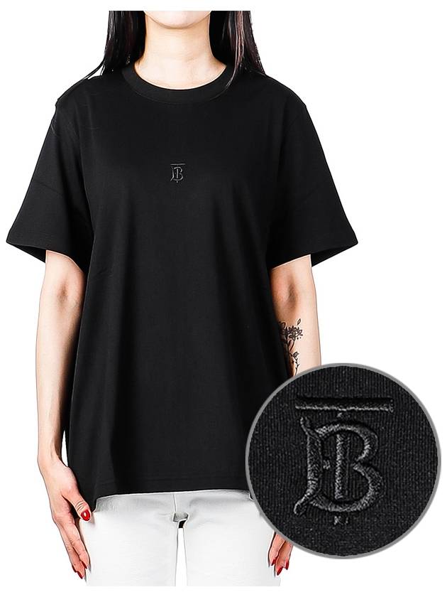 logo embroidered short sleeve t-shirt black - BURBERRY - BALAAN.