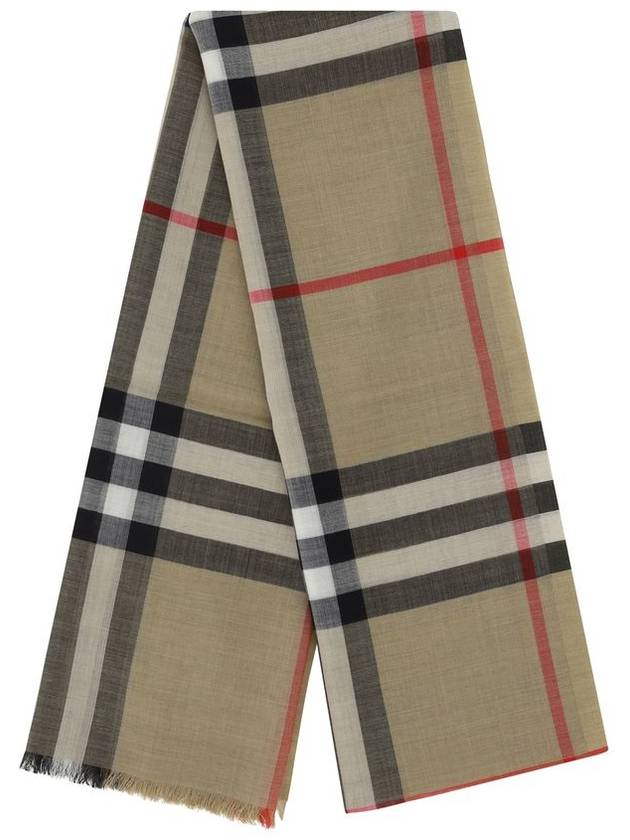 Check Wool Silk Scarf Beige - BURBERRY - BALAAN 6