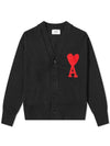 Big Heart Embroidered Logo Cardigan Pale Black - AMI - BALAAN 1