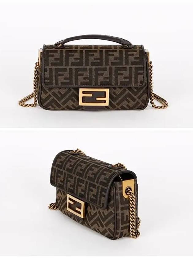 Baguette Chain FF Jacquard Medium Cross Bag Brown - FENDI - BALAAN 3