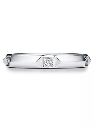 Tiffany True grain band ring platinum diamond thickness 2 5mm 67133757 - TIFFANY & CO. - BALAAN 1