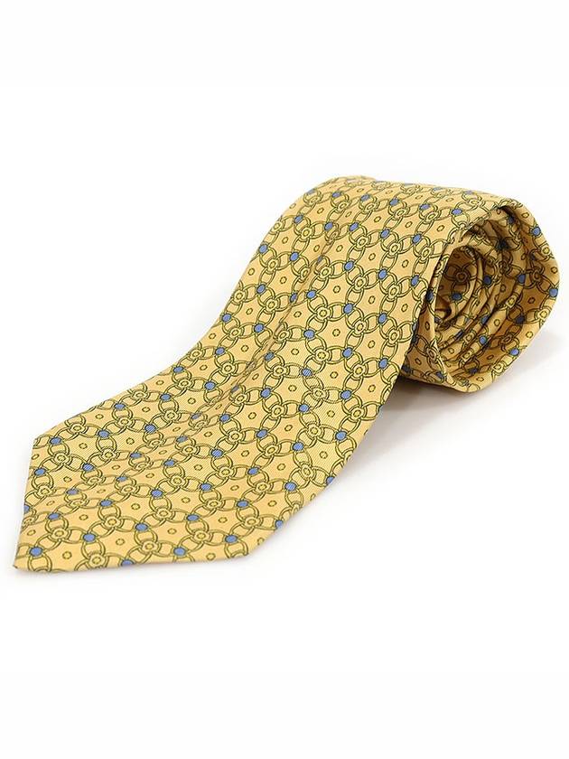 7575 SA 100 Silk Yellow Chain Dot Pattern Tie - HERMES - BALAAN 3