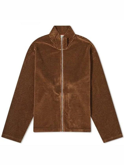 Shrunken Full Zip Polo Scoobie Stripe Velour Cardigan Brown - OUR LEGACY - BALAAN 2